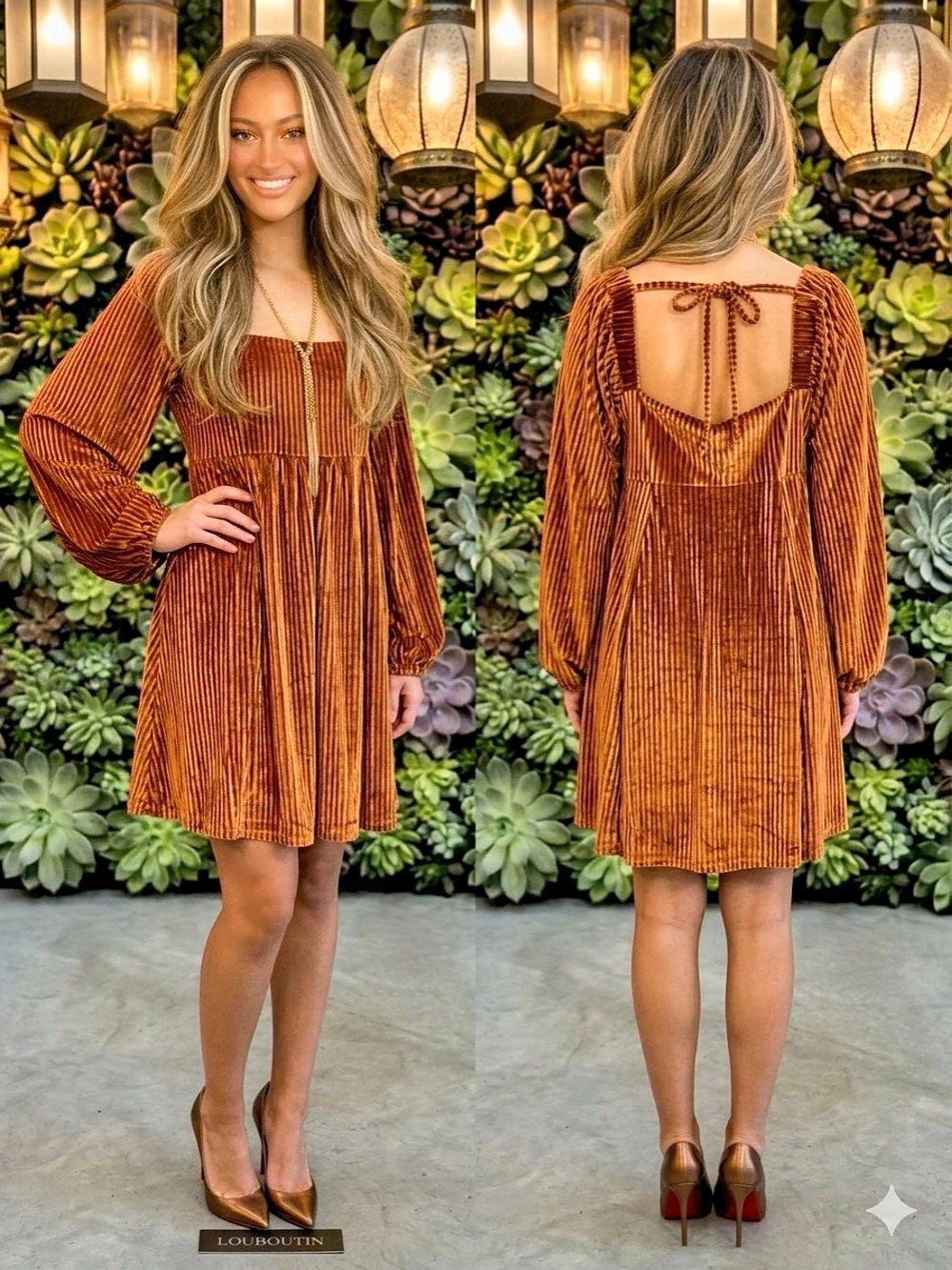 Bronze/Gold Velvet Fall Dress W/Back Tie Bow